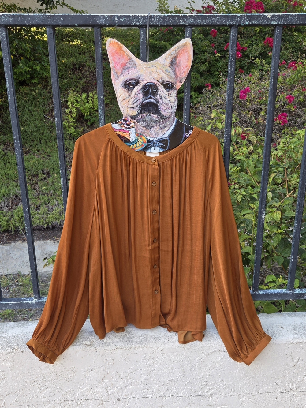 a new day Rust Button-Front Blouse